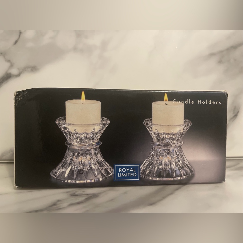 Royal Limited Set of 2 Candle Holders 24% Full Lead Crystal - 2001 - New In Box